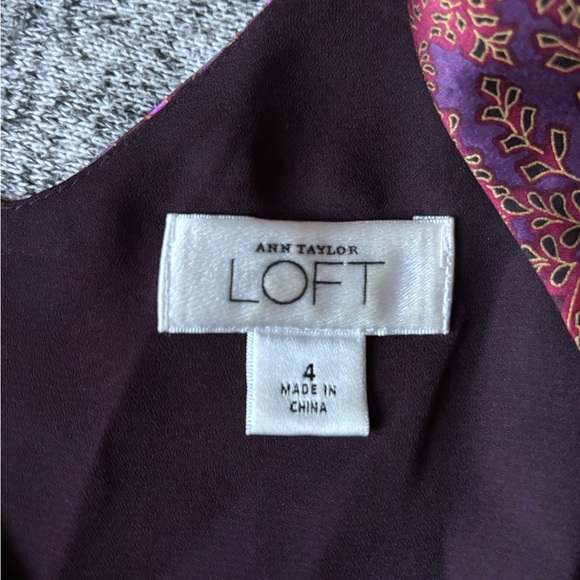 Anne Taylor LOFT 100% Silk Maroon/Plum Paisley Midi Dress Size 4 - Picture 11 of 12